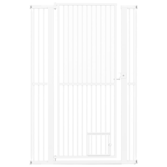 150CM Extra Tall Pet Gate Heavy-Duty Metal Easy Walk Through Gate-White
