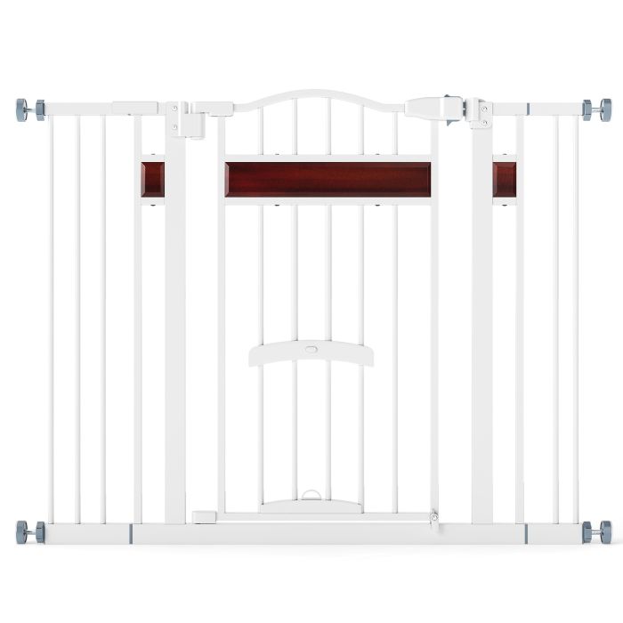 SELIX Extra Wide Walk Through Pet Gate with Small Door and 2 Extensions-White