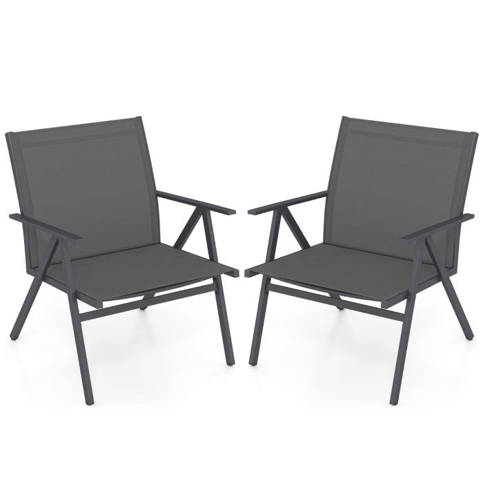 Patio Chairs Set of 2 with Breathable Mesh Fabric and Metal Frame-Grey