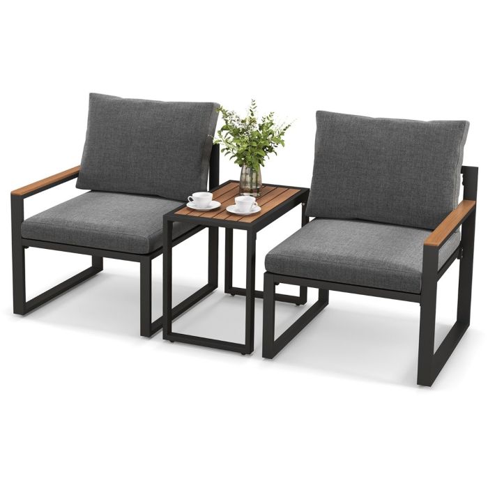 Patio Set - 3 Pieces Patio Furniture Set with Soft Cushions for Backyard Poolside Porch Balcony - Grey