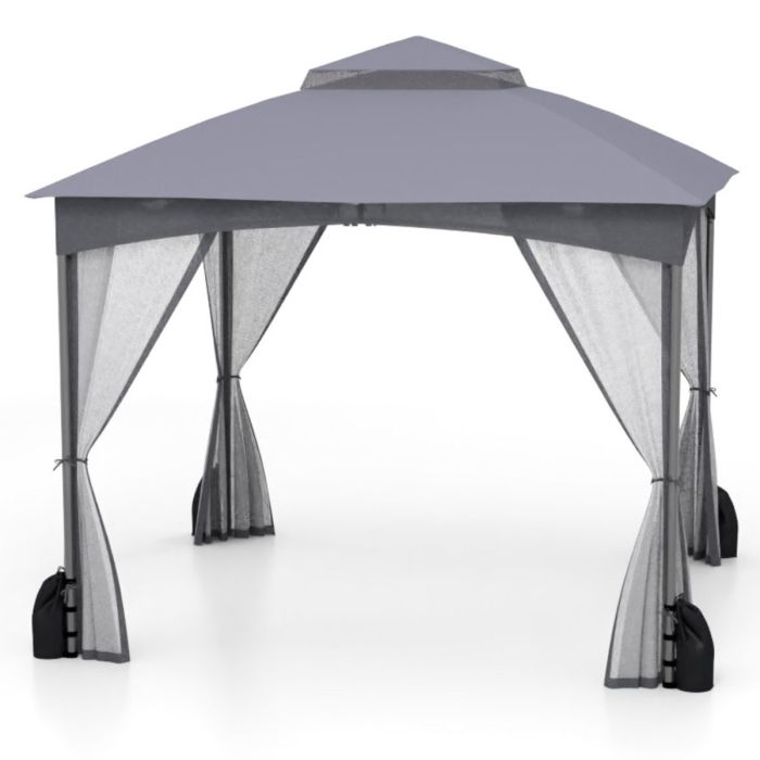 ALANLO Patio Gazebo with Netting Walls and 4 Sandbags for Yard Garden Lawn-Grey