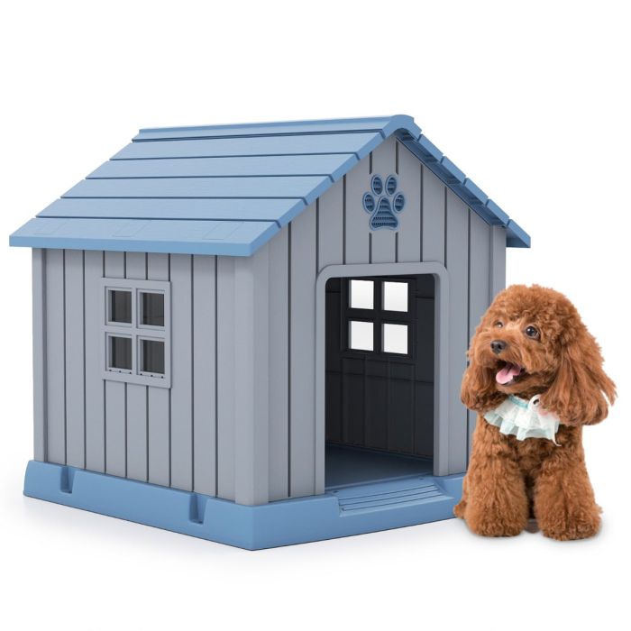 Plastic Dog House with Air Vents and Elevated Floor-Blue