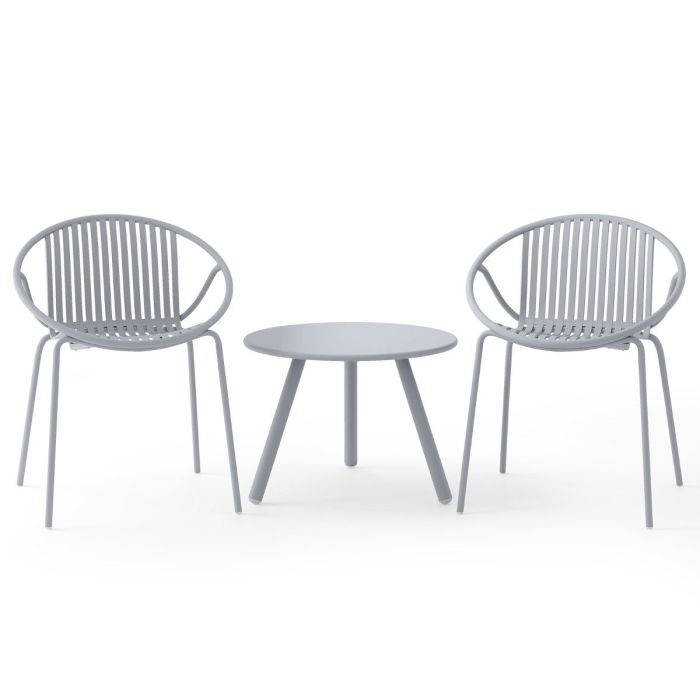 SILY All Weather PP Patio Conversation 3 Pieces Bistro Set with Round Coffee table-Grey