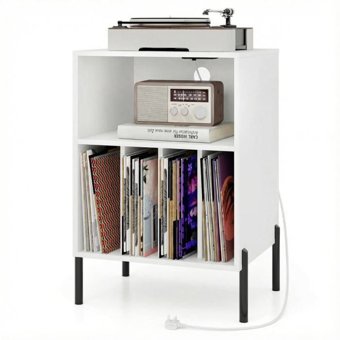 YIREX Record Player Stand Turntable Stand with Charging Station-White