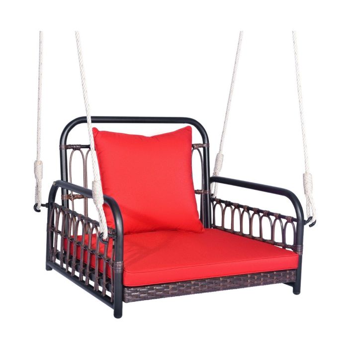 Porch Swing - Hanging Porch Swing Chair with Back & Seat Cushion-Red