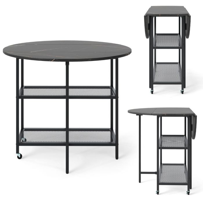 ANSI Round Kitchen Table Modern Dining Table with Drop Leaf Tabletop-Black