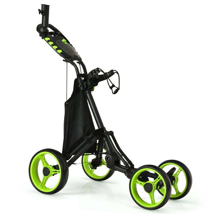 Golf - Golf Push Pull Cart with Waterproof Bag and Foot Brake-Green