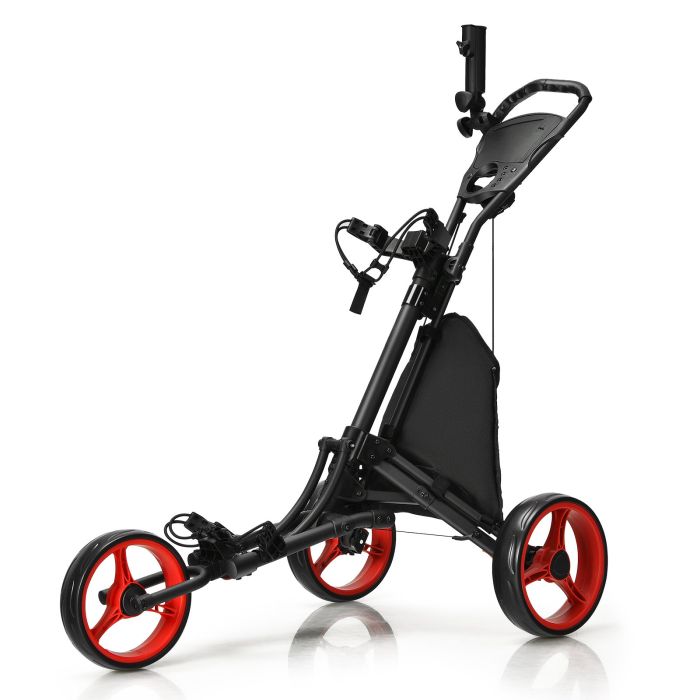 Golf - 3 Wheel Golf Push Pull Cart with Adjustable Height Handle-Red