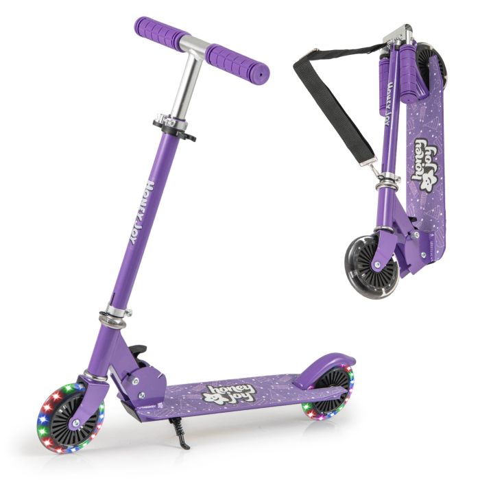 Foldable Kids Scooter Adjustable with Lighted Wheels and Kickstand-Purple