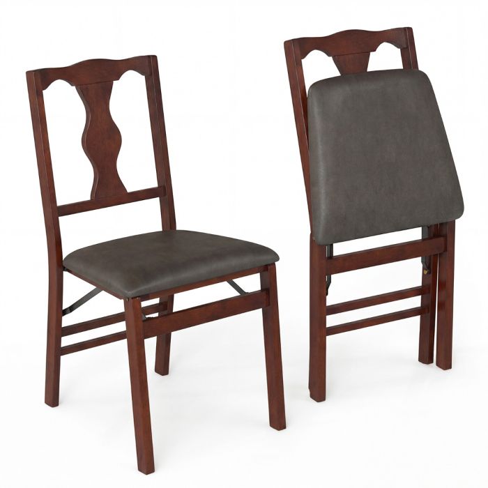 QYNOR Set of 2 Folding Dining Chairs with Padded Seat-Black