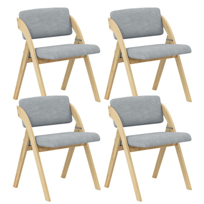 ELLAVON Set of 4 Dining Chairs Folding Kitchen Chair with Rubber Wood Legs-Grey