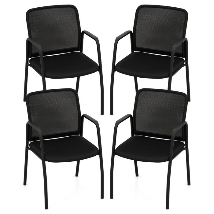 Set of 4 Office Guest Chairs with Mesh Back-Black