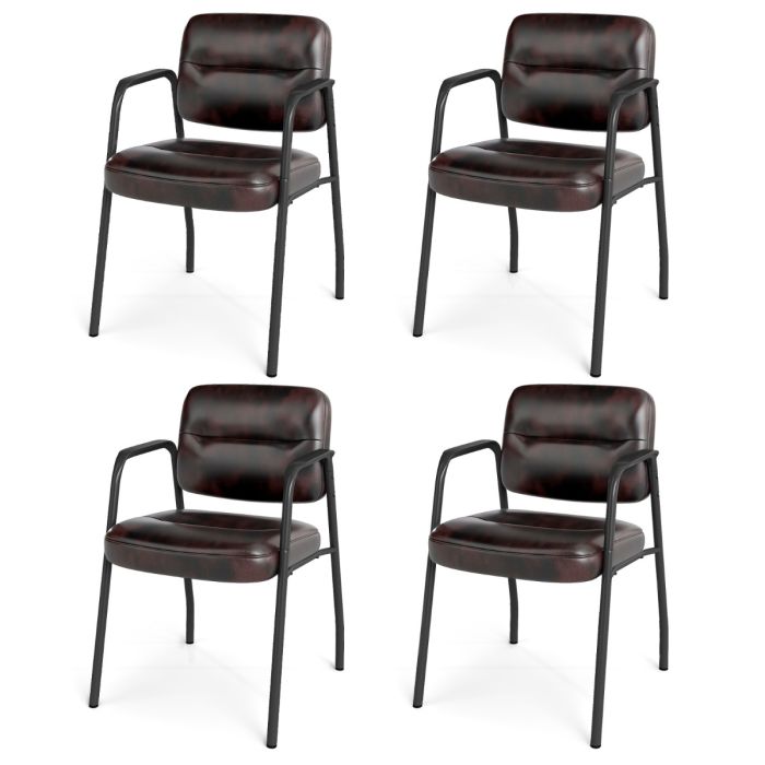 IVEN Set of 4 Waiting Room Chairs with Integrated Armrests No Wheels-Rustic Brown