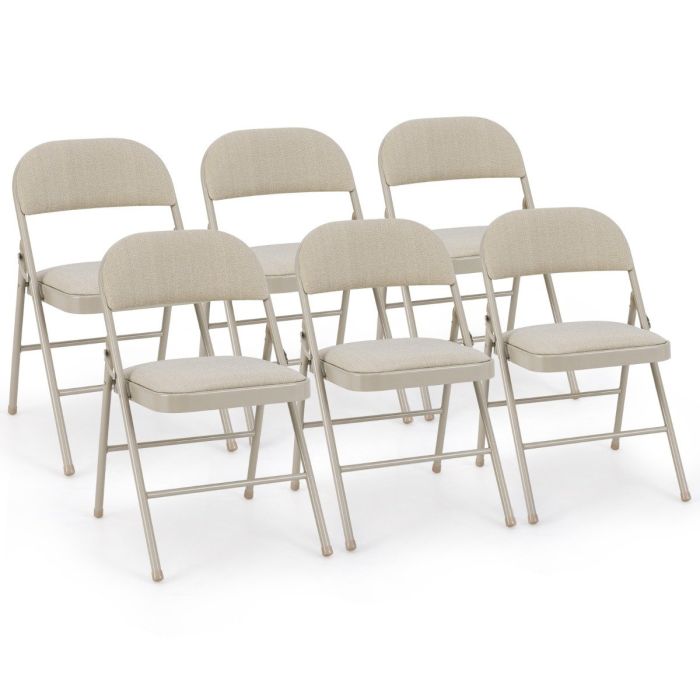 TYSI Set of 6 Folding Fabric Padded Chairs with Sponge Seat and Backrest-Beige