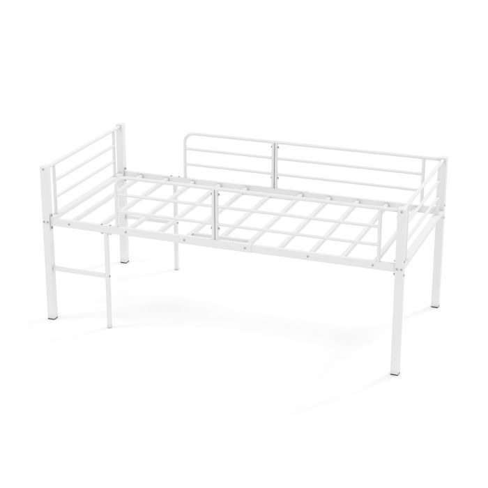 ZENOR Single Loft Bed Frame with Guardrails & Ladder-White
