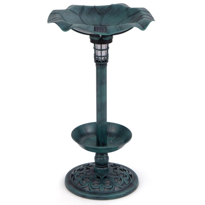 Solar-Powered Bird Bath and Feeder Combo Set for Garden Yard Lawn-Antique