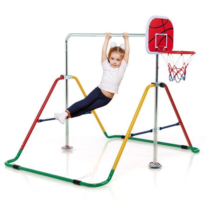 Gymnastics Bar - Expandable Gymnastics Bar with Basketball Hoop for Kids Juniors-Colourful