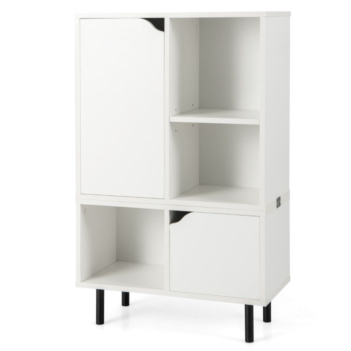 Bookcase - Stackable Bookcase with Adjustable Shelf and Cubes for Living Room Bedroom-White