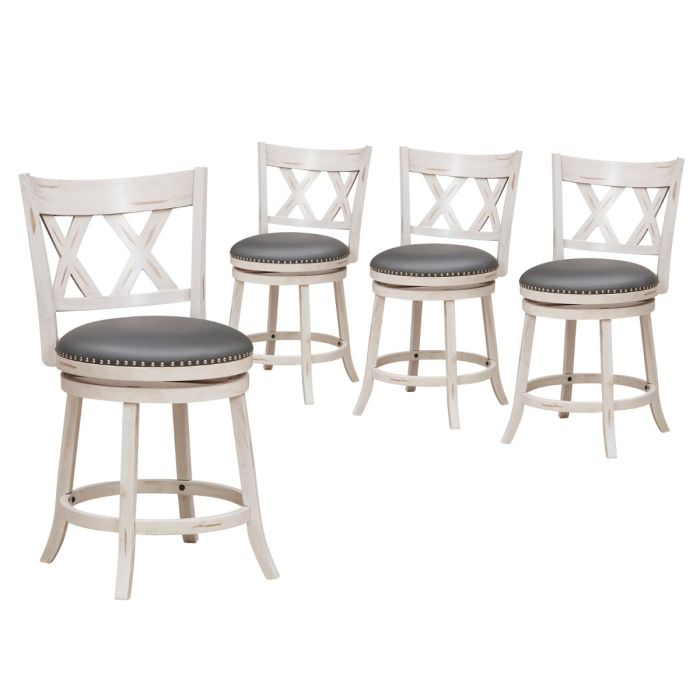 Swivel 64cm Hand-Antiqued Stool Set of 4 with Wider Padded Seat