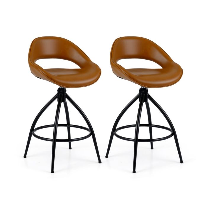 Set of 2 Swivel Bar Stools with Backrest-Brown