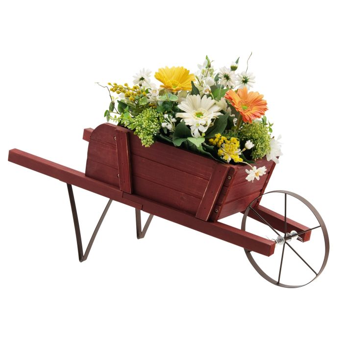 AVIDA Wooden Wagon Planter Stand Wheelbarrow Flower Cart Garden Decoration-Red