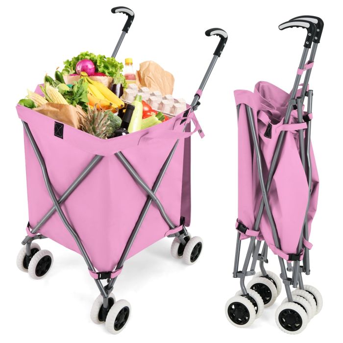 TWYNFORD 90L Folding Shopping Trolley with Removable Waterproof Bag-Pink