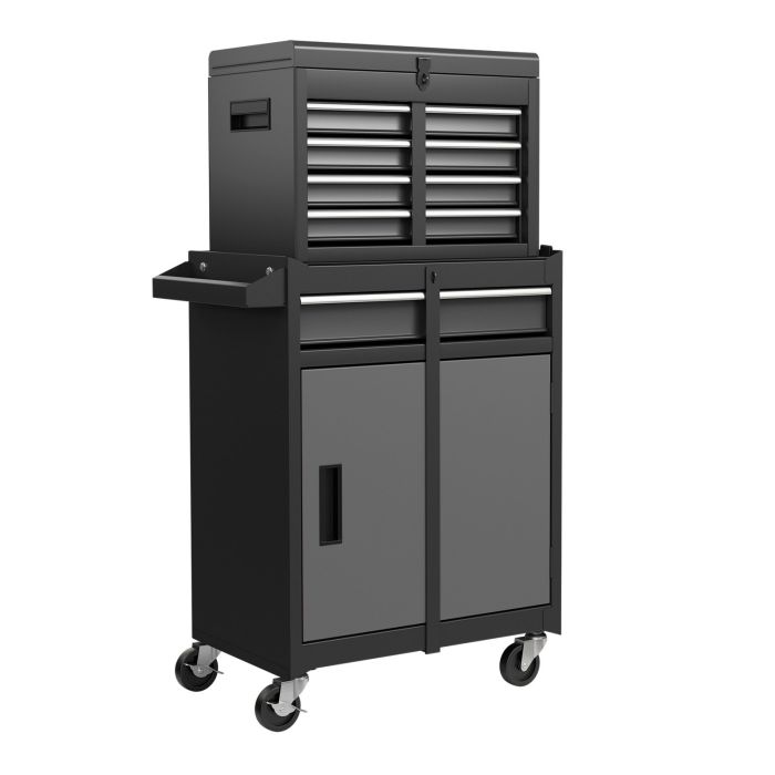 Tool Storage Rack - High Capacity Tool Storage Cabinet with Lockable Wheels-Black & Grey