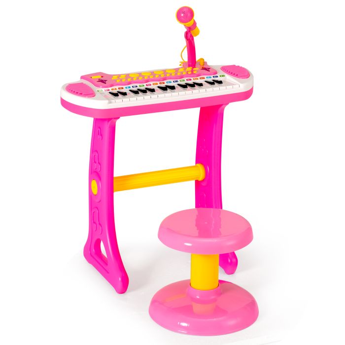 Musical Keyboard - 31-Key Kids Electronic Keyboard with Stool and Flashing Lights-Pink