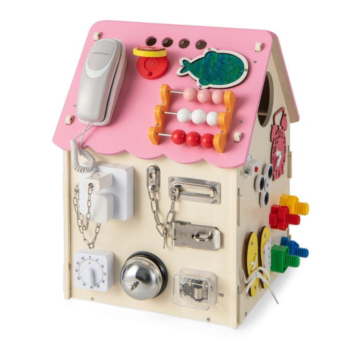 Playhouse - Wooden Busy House Toddler Learning Toy with Music Box-Pink