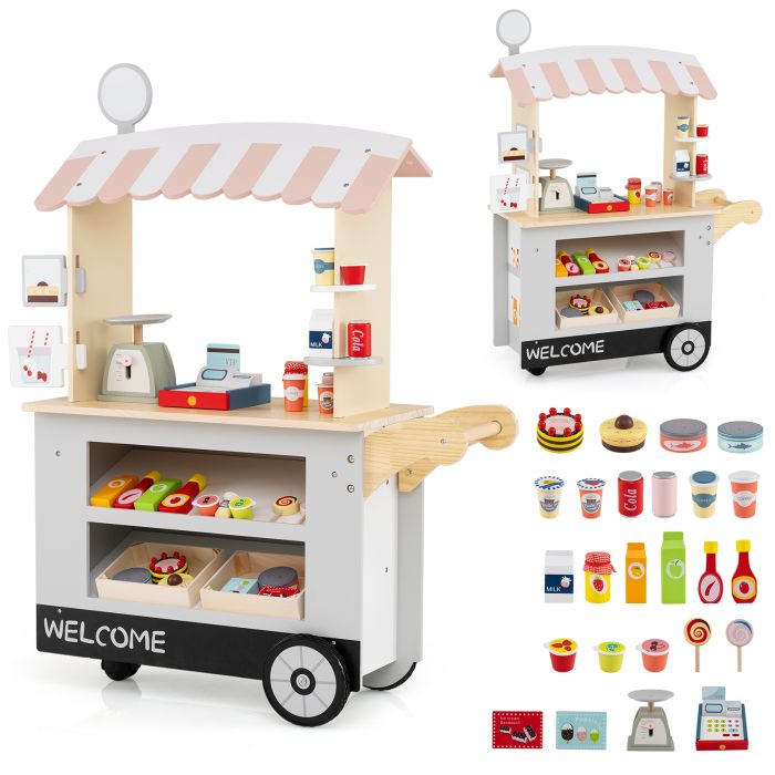 RILOX Kids Snacks and Sweets Food Cart Toy Cart Play Set with POS Machine-Grey