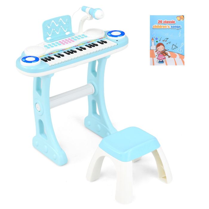 URELLO 37 Keys Electronic Kids Piano Toy with Detachable Legs and Stool-Blue