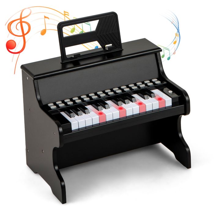OXMEREON Wooden Kids Piano Keyboard 25 Keys Digital Piano with Music Stand Music Learning Gift for 3+ Kids-Black