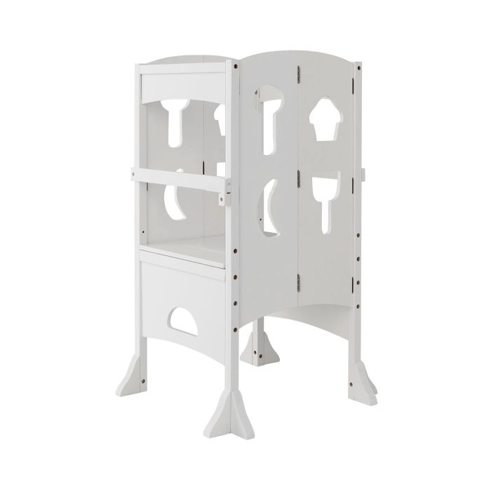 Folding Height Adjustable Kids Step Stool with Safety Latches - White