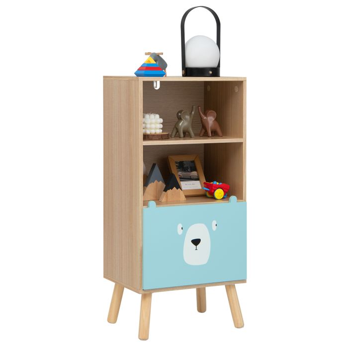 3-Tier Wood Kids Storage Shelf with Storage Drawer - Natural