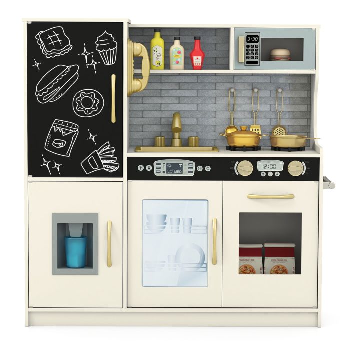 ANON Toddler Pretend Kitchen Playset with Accessories and Simulated Sounds-Beige