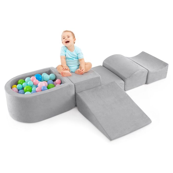 CAINUR 5-Piece Climb and Crawl Playset with Ball Pit for Kids-Grey