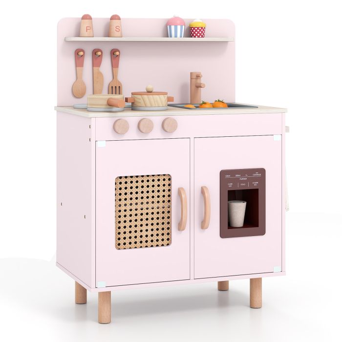 RORIN Kids Play Kitchen with Ice Maker & Stove-Pink