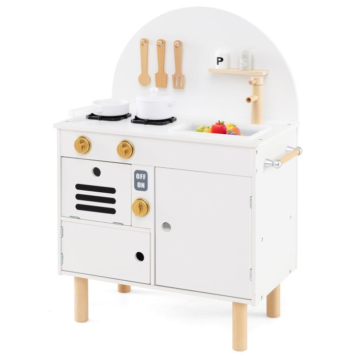 RALLOCK Play Kitchen for Kids Wooden Kitchen Playset with Stoves Faucet-White
