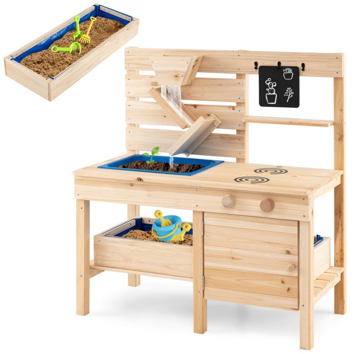 Outdoor Kids Play Kitchen with Sandbox & Storage-Natural