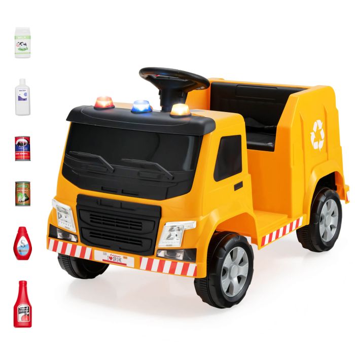 Kids Ride On Garbage Truck with Warning Lights - Yellow