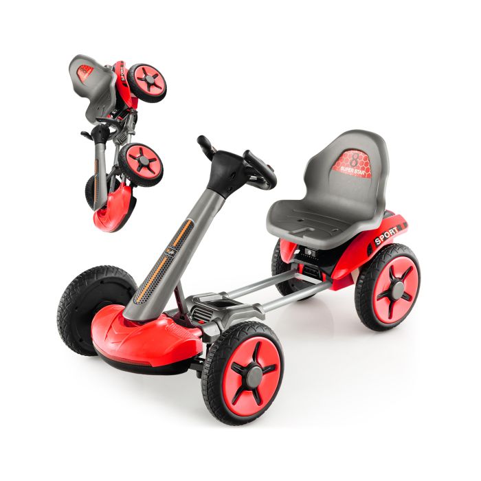 Electric Ride on Car with Adjustable Steering Wheel and Seat - Red