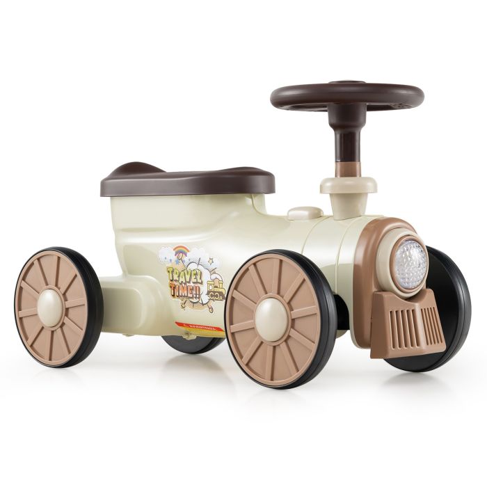 ORON Ride on Push Car Train with Sound Button and Storage Compartment-Beige