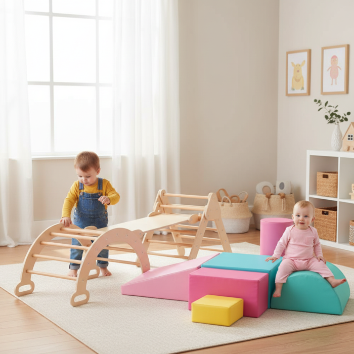 7-in-1 Toddler Climbing Frame with 6-Piece Baby Soft Play for Indoor Activities