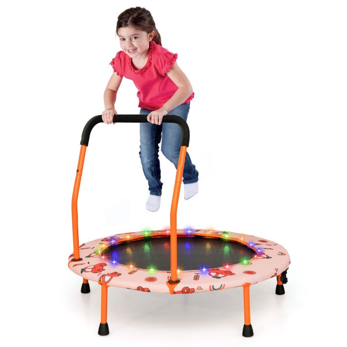 Kids Trampoline - Mini Trampoline for Children with LED Lights and Safety Handle-Orange
