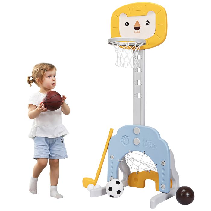 3-in-1 Basketball Hoop Set Stand with 5 Adjustable Height Levels - Yellow