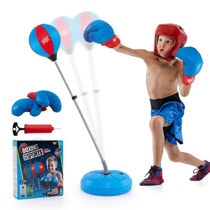 THORNRIDGE 122cm Height Adjustable Punching Ball Stand Box with Stand and Gloves-Blue