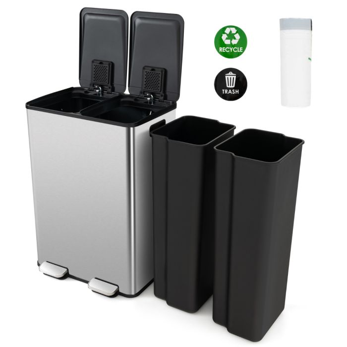 MAVON Trash Can with Deodorizer Compartments and Soft Close Lids-Silver