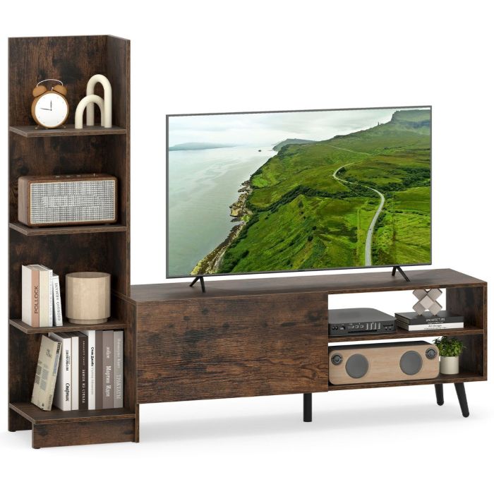 ORNEAN TV Stand for TVs up to 50 Inches with Adjustable Shelf for Living Room Bedroom-Rustic Brown