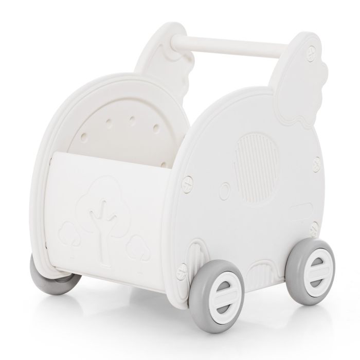 Baby Walker - Baby Walker Push Toy 4-Wheel Toddler Toy Cart Elephant Shape-White