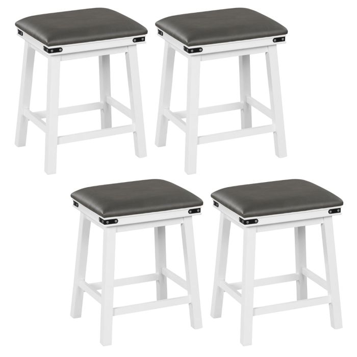 WLOR Set of 4 Backless Bar Stools with PU Seat-White